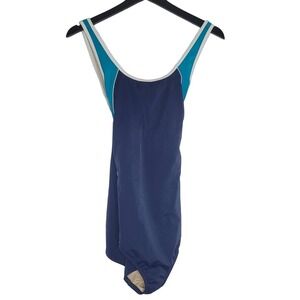 Lands End Swimsuit 14 Turquoise Blue One Piece Beach Resort Coastal Vacation